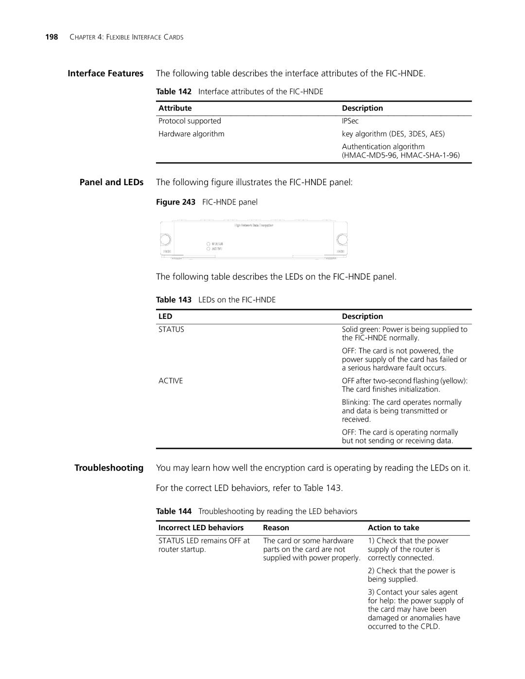 3Com MSR 30, MSR 20, MSR 50 Following table describes the LEDs on the FIC-HNDE panel, Interface attributes of the FIC-HNDE 