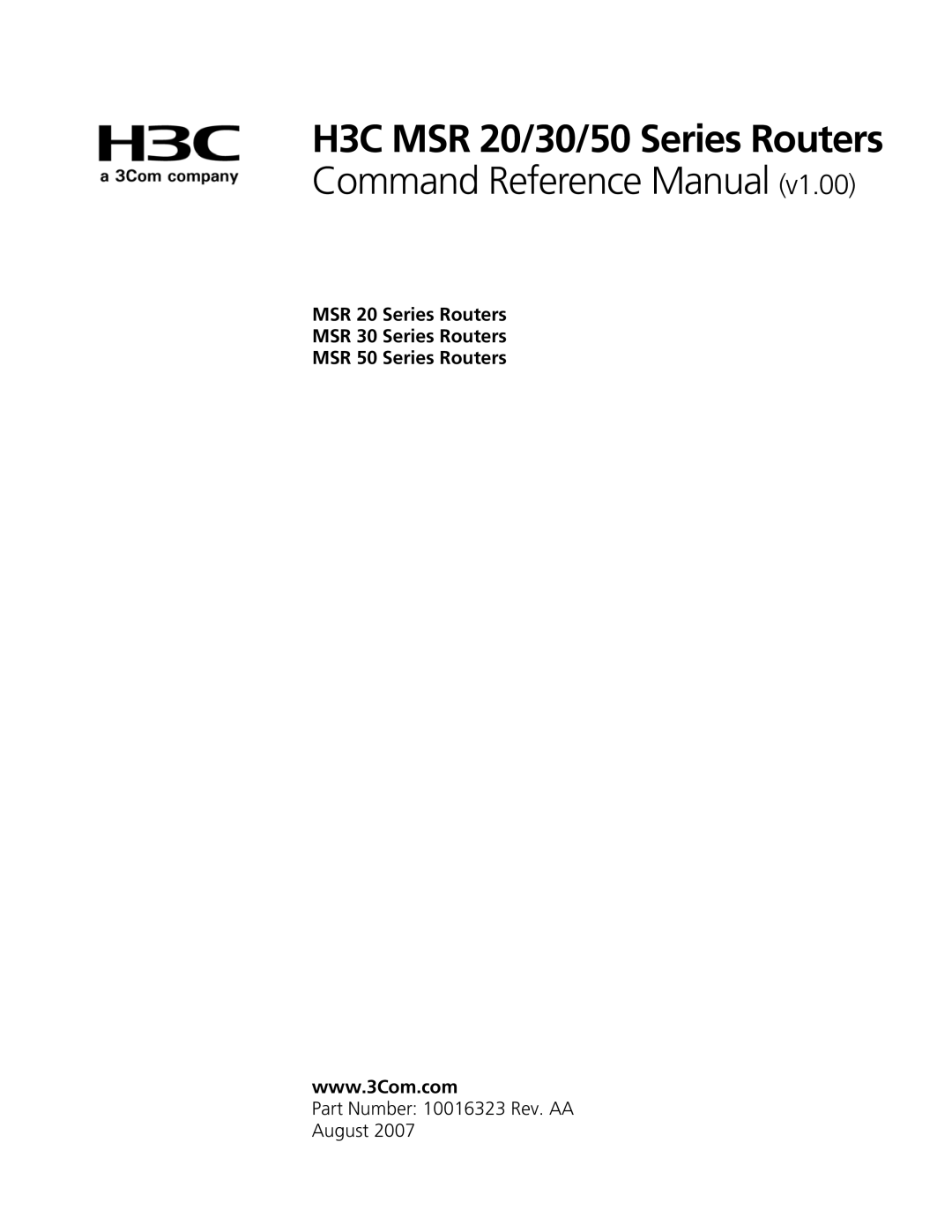 3Com MSR 50, MSR 30 manual H3C MSR 20/30/50 Series Routers 