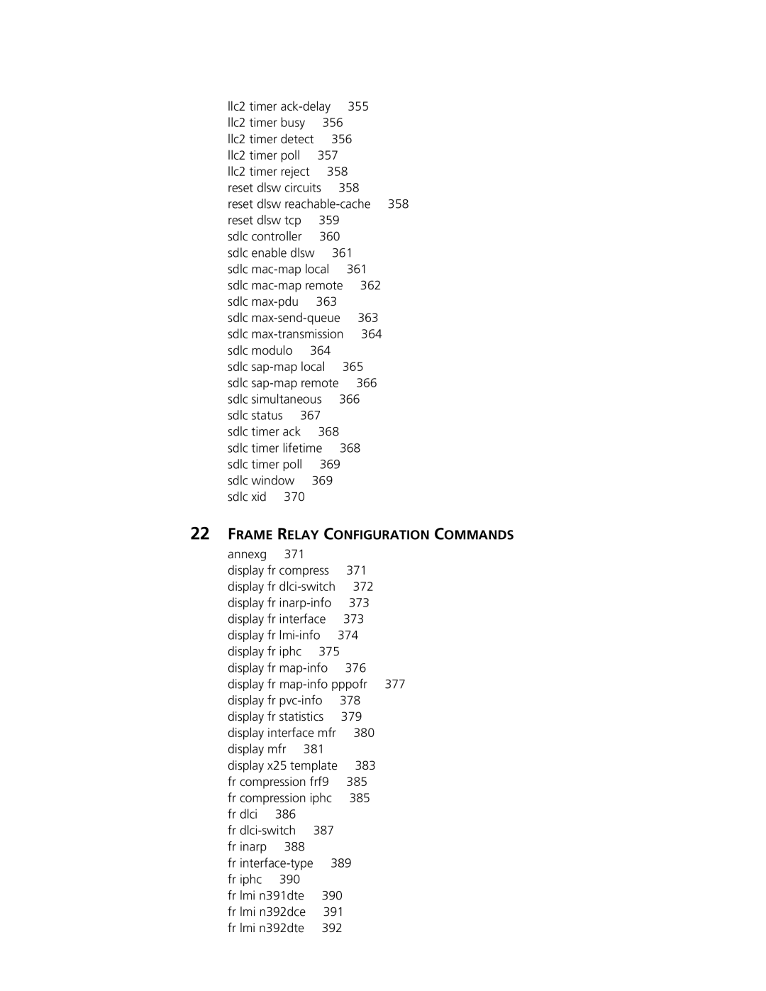 3Com MSR 30, MSR 50 manual Frame Relay Configuration Commands 