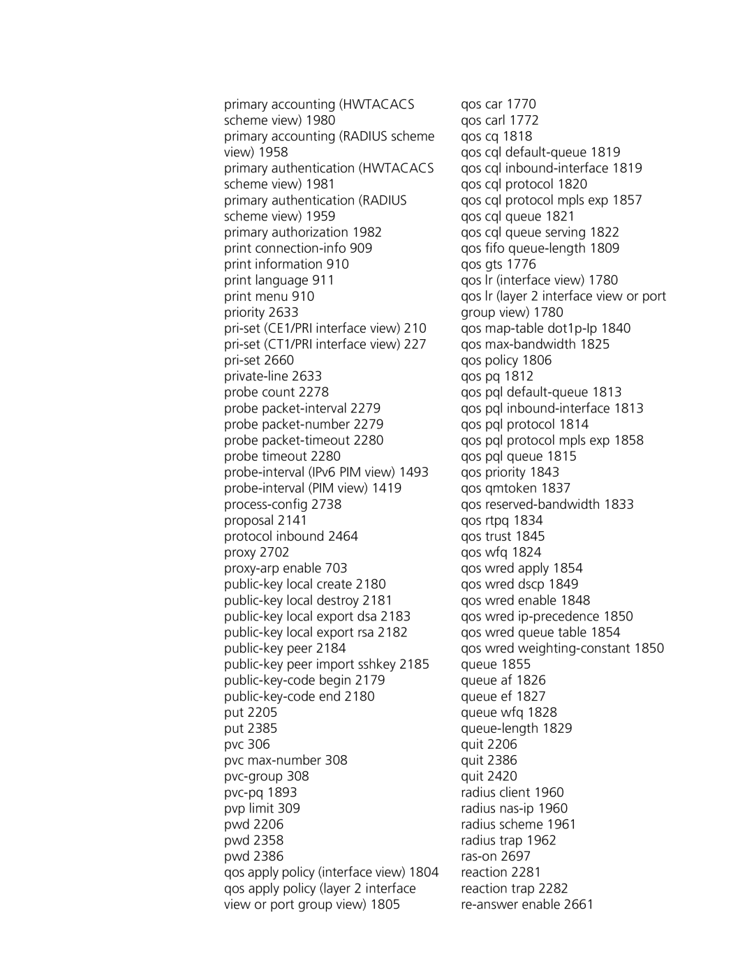 3Com MSR 30, MSR 50 manual Primary accounting Hwtacacs scheme view, Qos wred ip-precedence 1850 qos wred queue table 