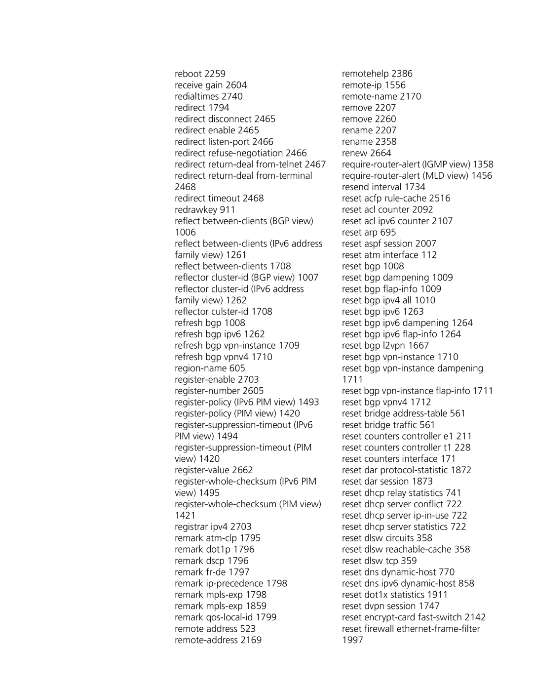 3Com MSR 50, MSR 30 manual Reset aspf session 2007 reset atm interface 112 reset bgp 