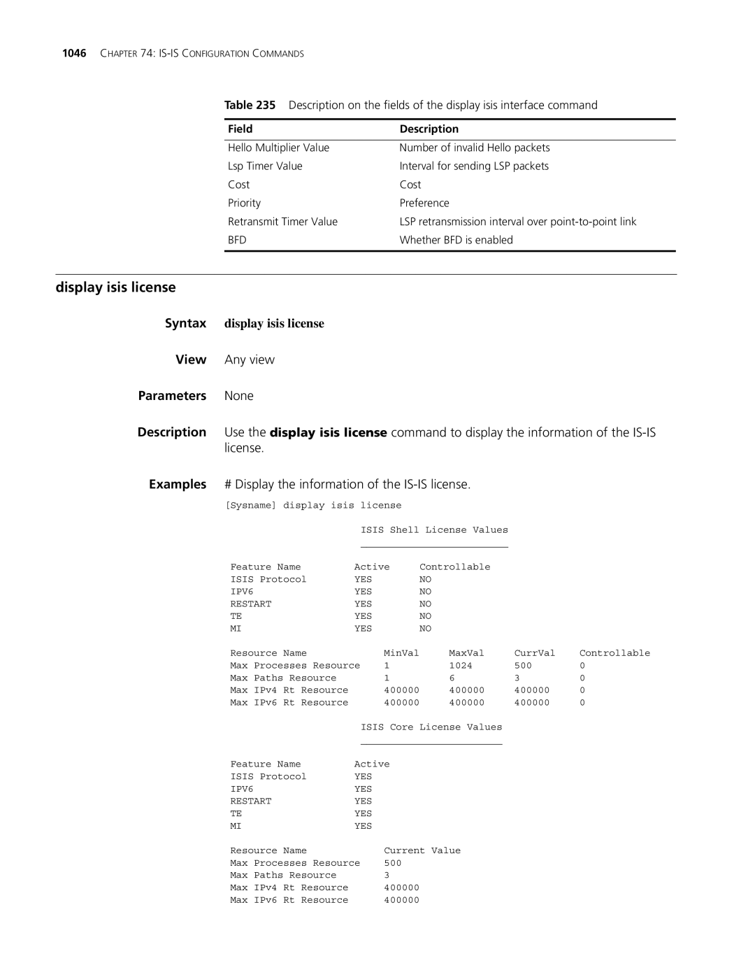 3Com MSR 30, MSR 50 manual Display isis license, Syntax display isis license, Bfd 