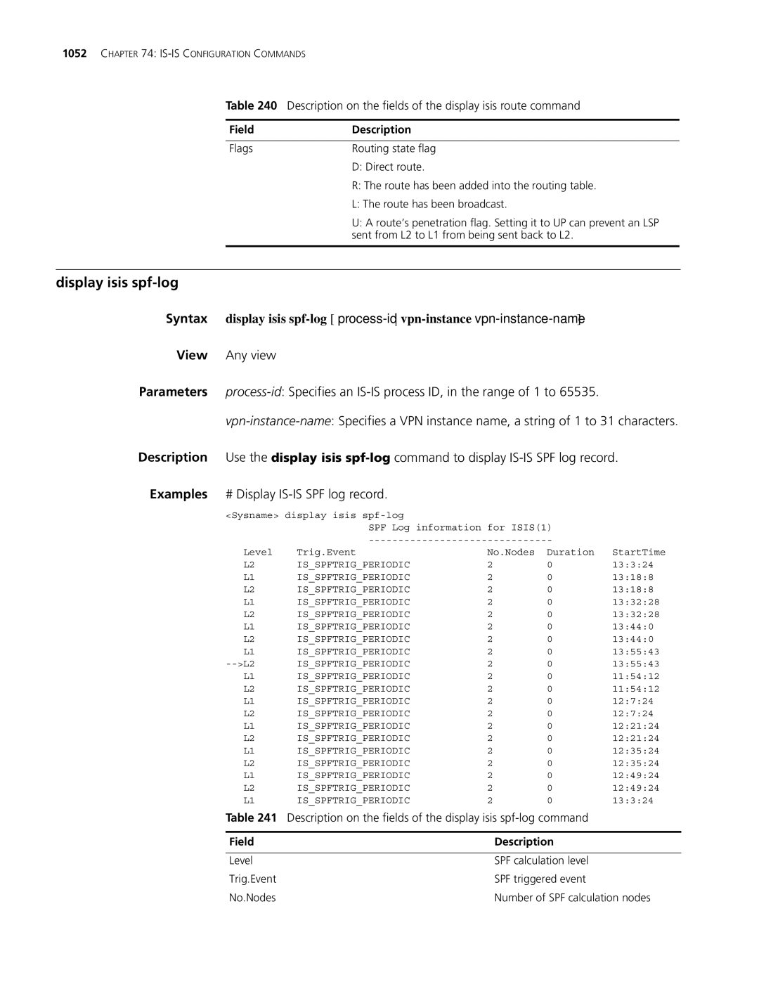 3Com MSR 30, MSR 50 manual Display isis spf-log 