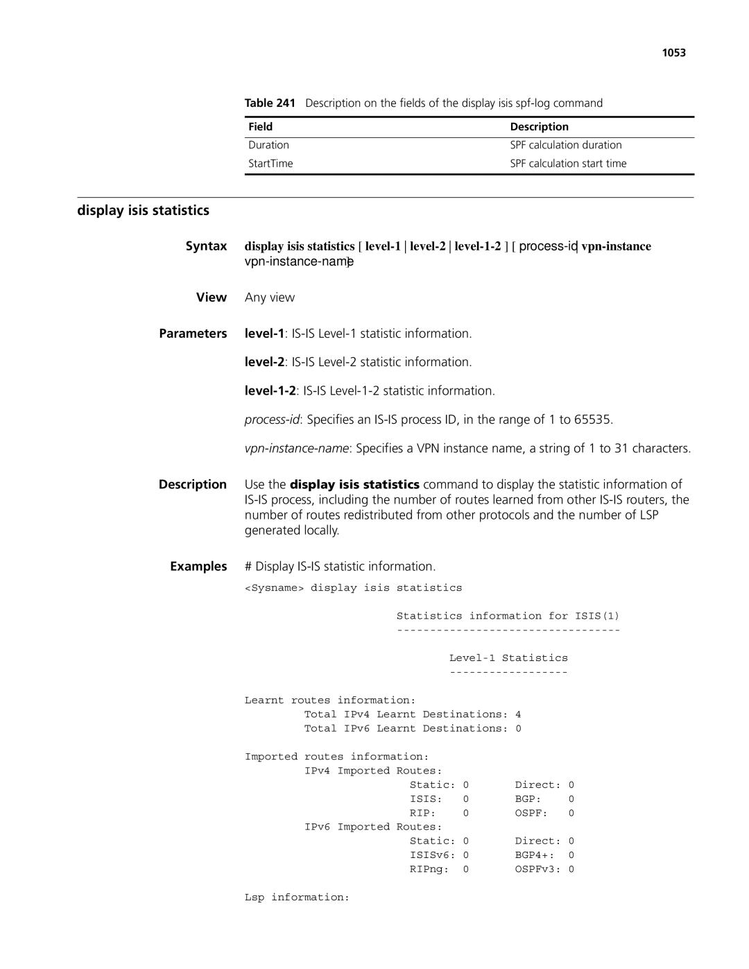 3Com MSR 50, MSR 30 manual Display isis statistics 