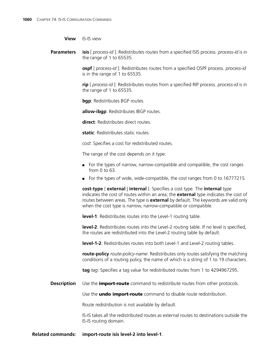 3Com MSR 30, MSR 50 manual Related commands import-route isis level-2 into level-1 