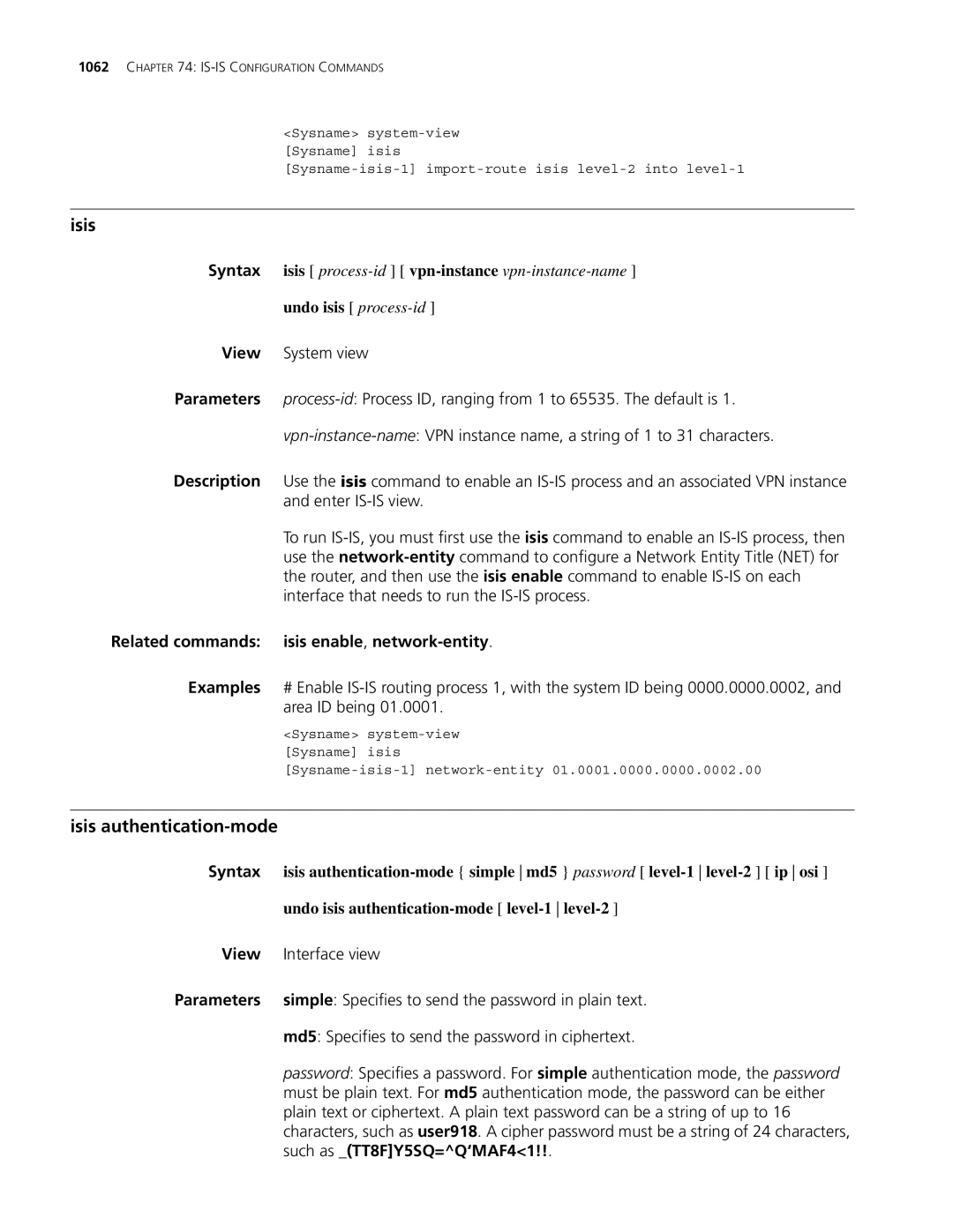 3Com MSR 30, MSR 50 manual Isis authentication-mode 