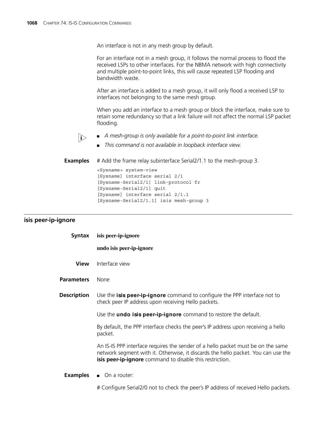 3Com MSR 30, MSR 50 manual Isis peer-ip-ignore, Syntax isis peer-ip-ignore Undo isis peer-ip-ignore 