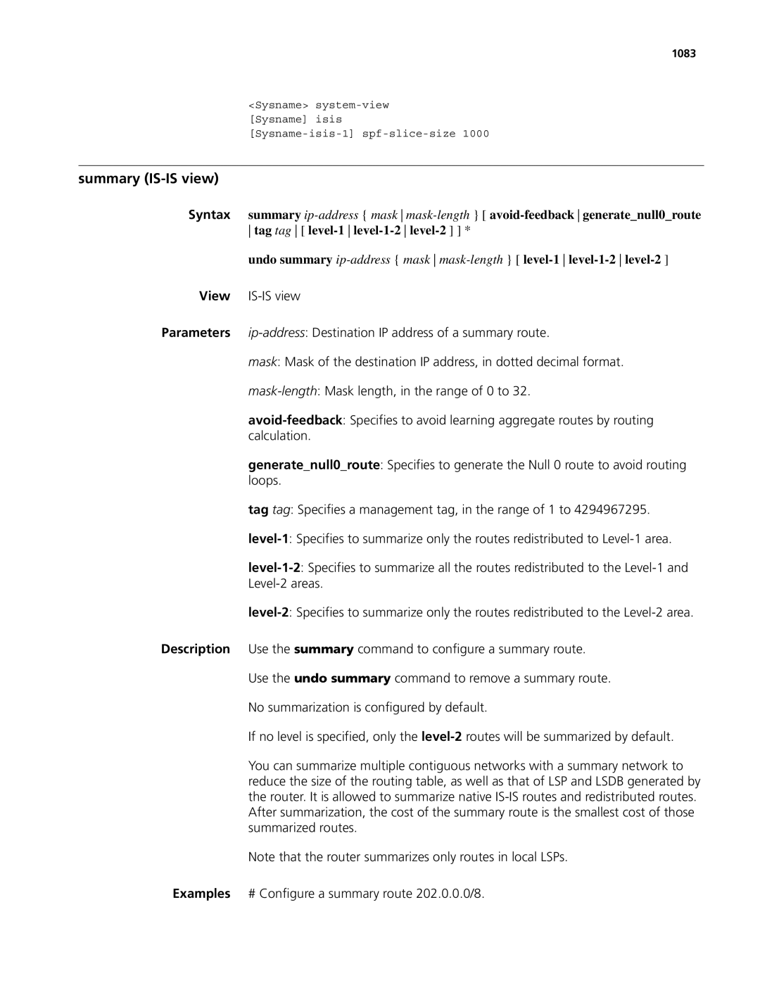 3Com MSR 50, MSR 30 manual Summary IS-IS view, 1083 