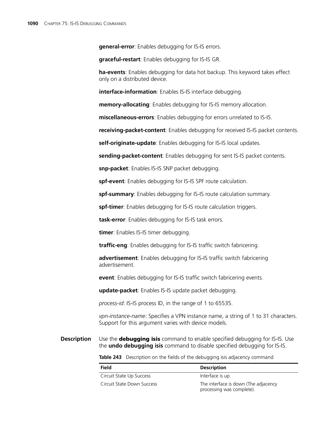 3Com MSR 30, MSR 50 manual IS-IS Debugging Commands 