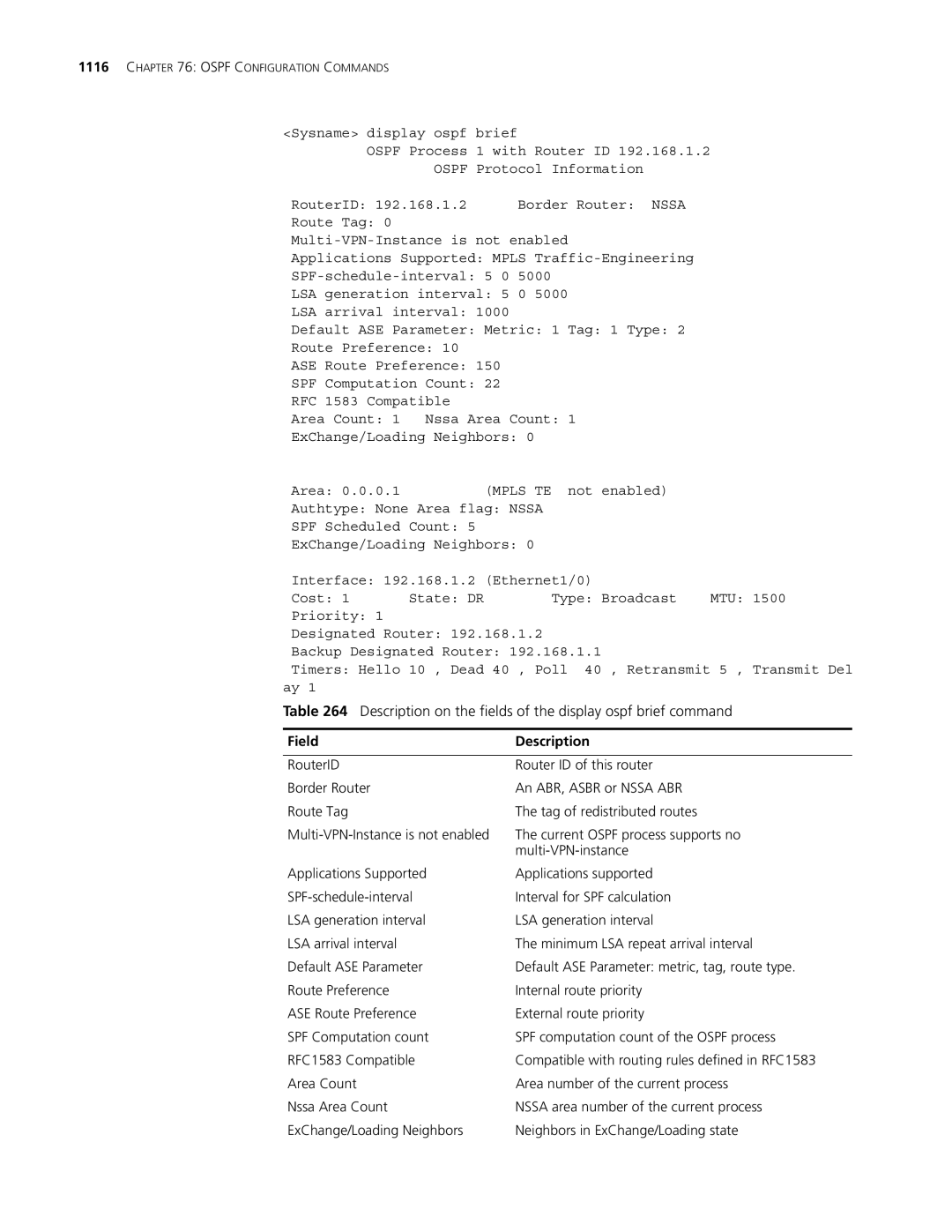 3Com MSR 30, MSR 50 manual Description on the fields of the display ospf brief command, Mpls TE 