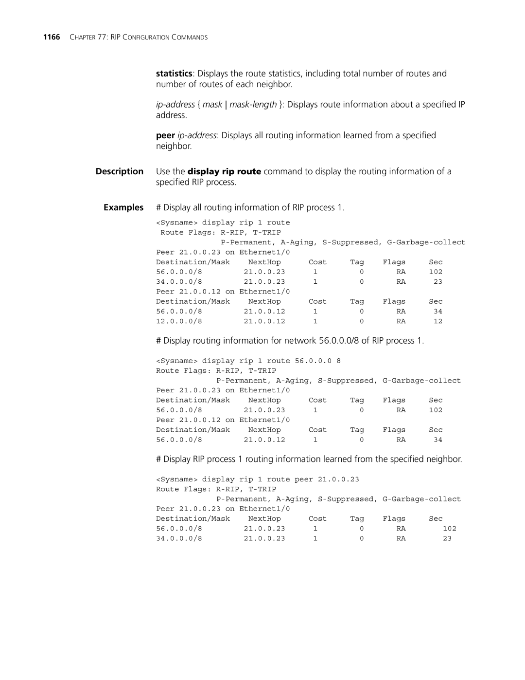 3Com MSR 30, MSR 50 manual RIP Configuration Commands 