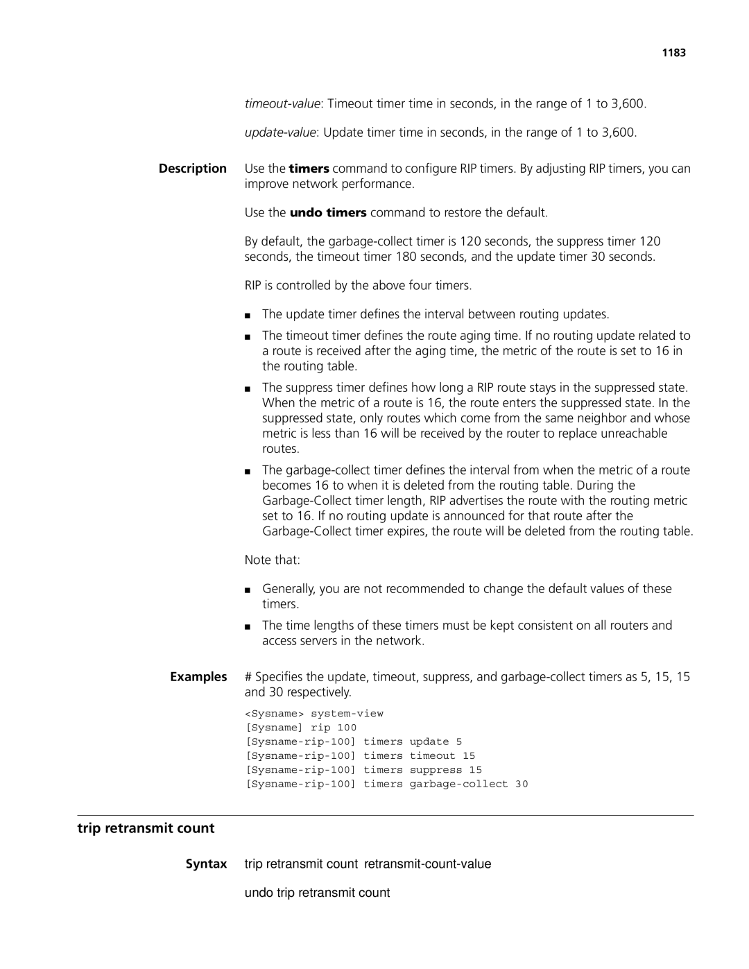 3Com MSR 50, MSR 30 manual Trip retransmit count, 1183 