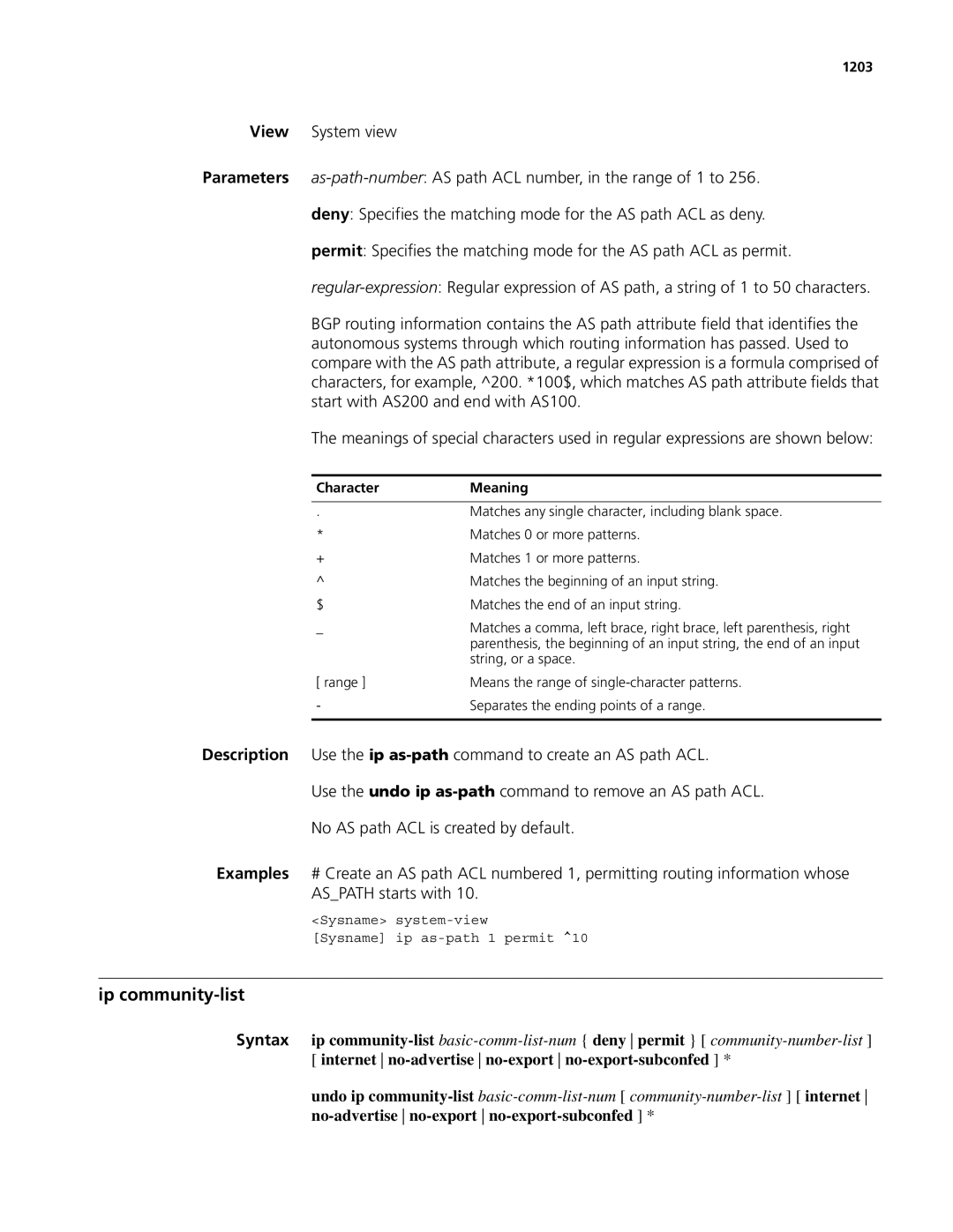 3Com MSR 50, MSR 30 manual Ip community-list, 1203 