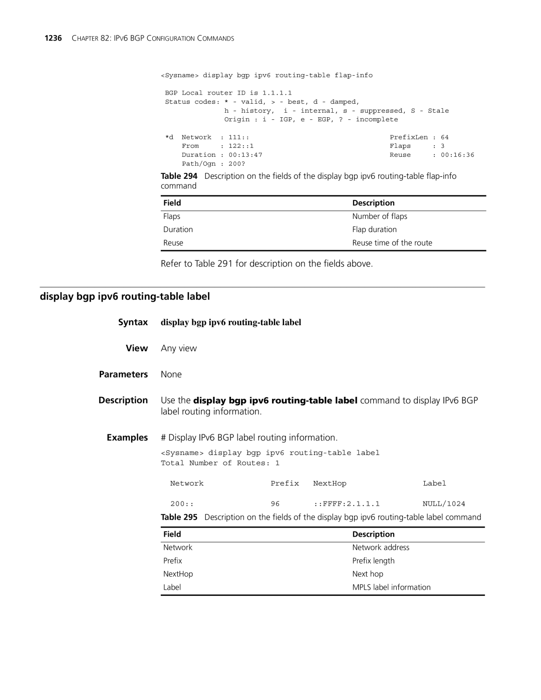 3Com MSR 30, MSR 50 manual Display bgp ipv6 routing-table label, Syntax display bgp ipv6 routing-table label, Command 