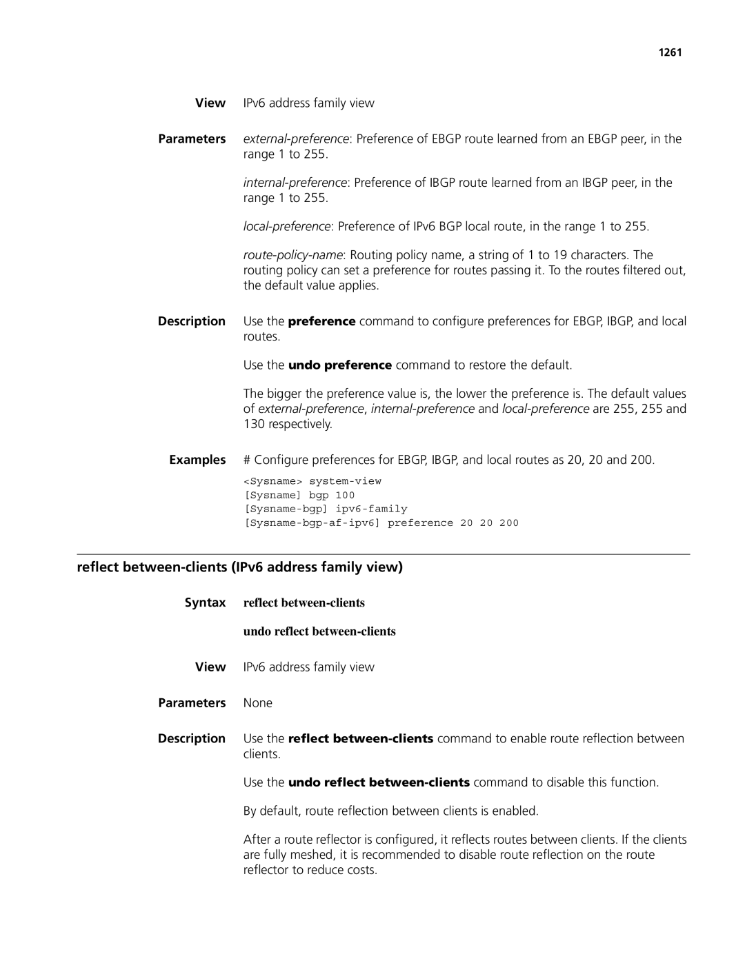 3Com MSR 50, MSR 30 manual Reflect between-clients IPv6 address family view, 1261 