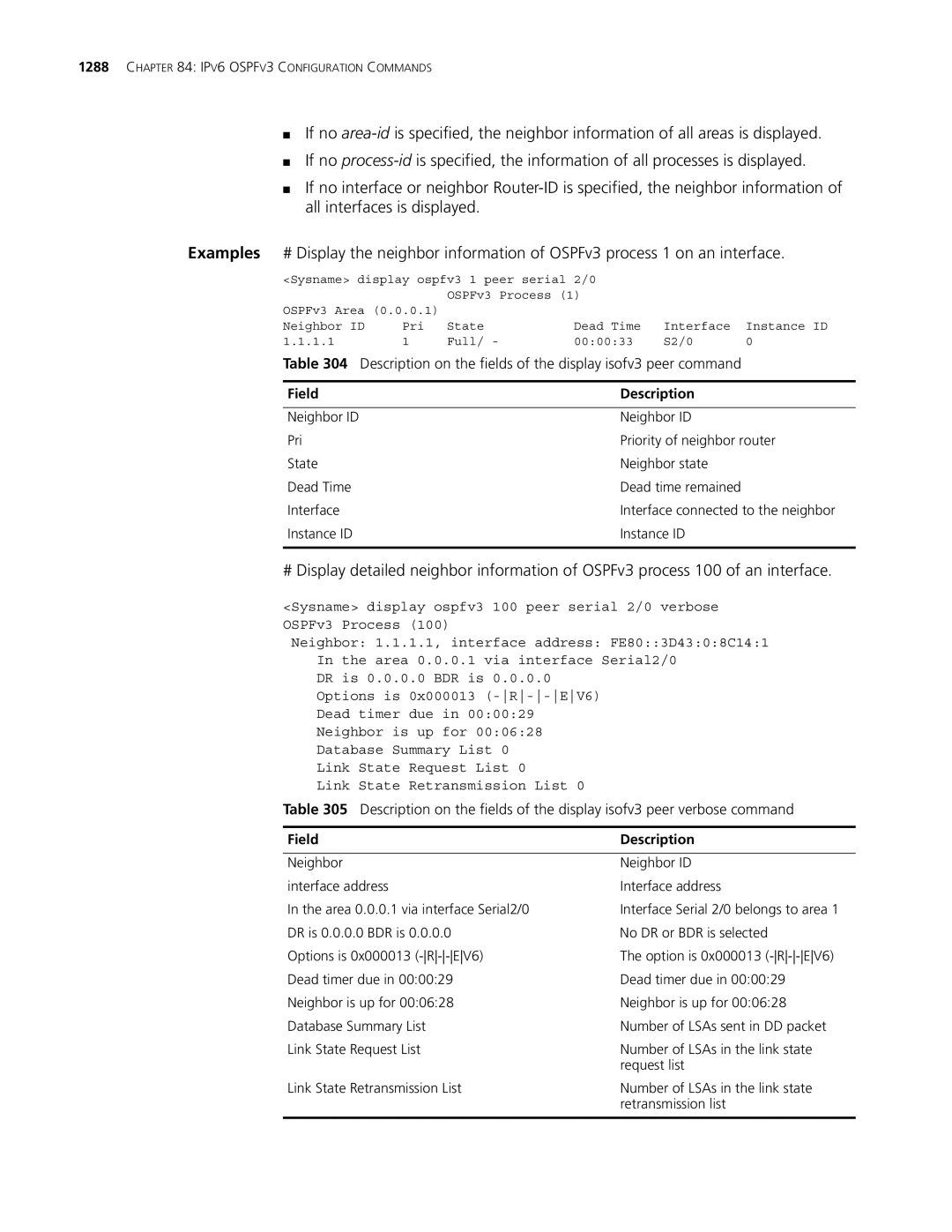 3Com MSR 30, MSR 50 manual Description on the fields of the display isofv3 peer command 