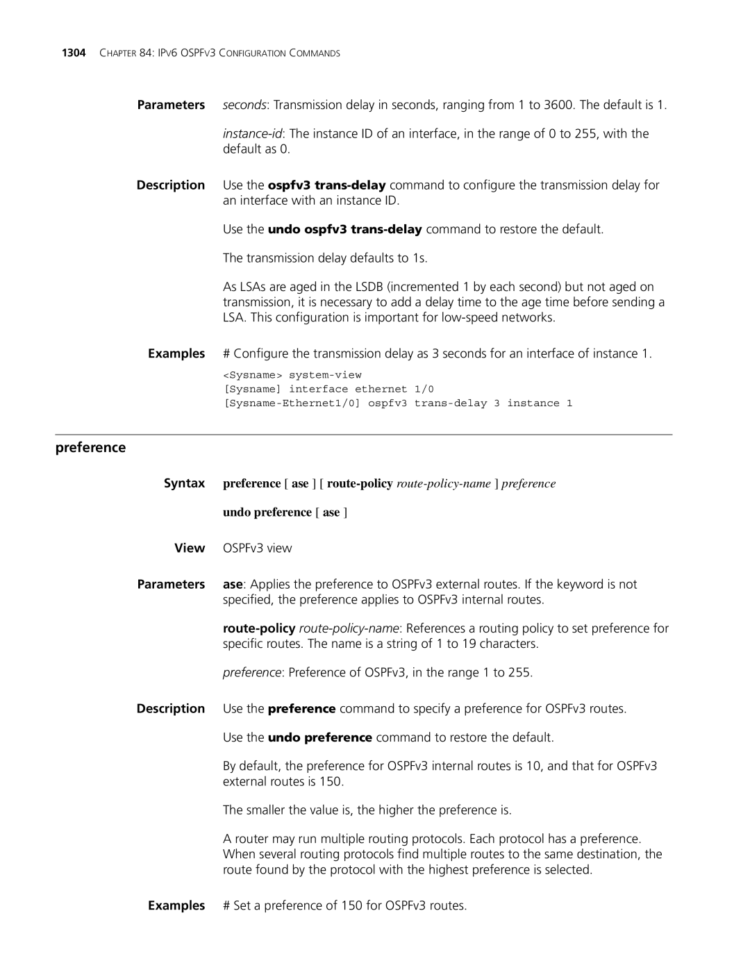 3Com MSR 30, MSR 50 manual Preference ase route-policy route-policy-name preference 