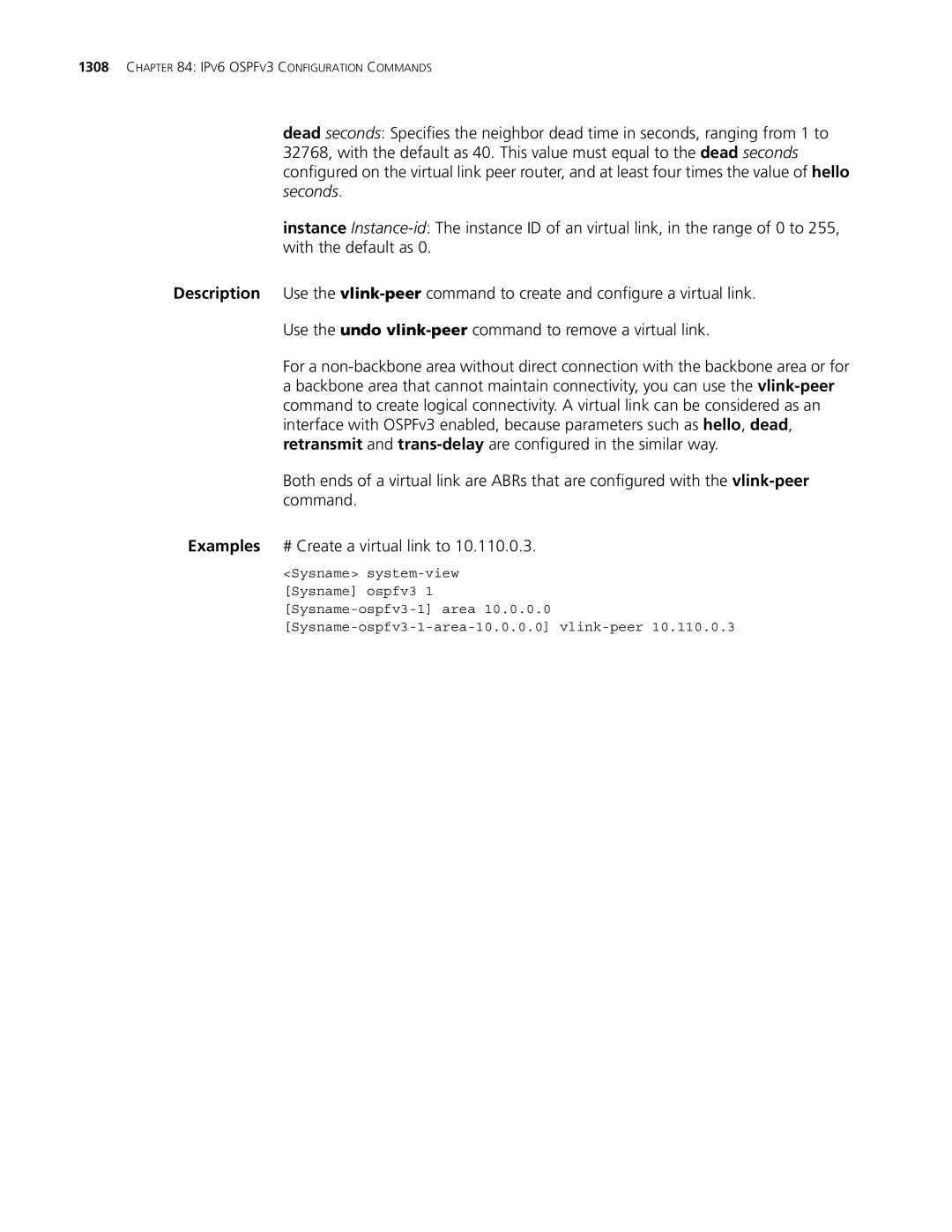 3Com MSR 30, MSR 50 manual IPV6 OSPFV3 Configuration Commands 