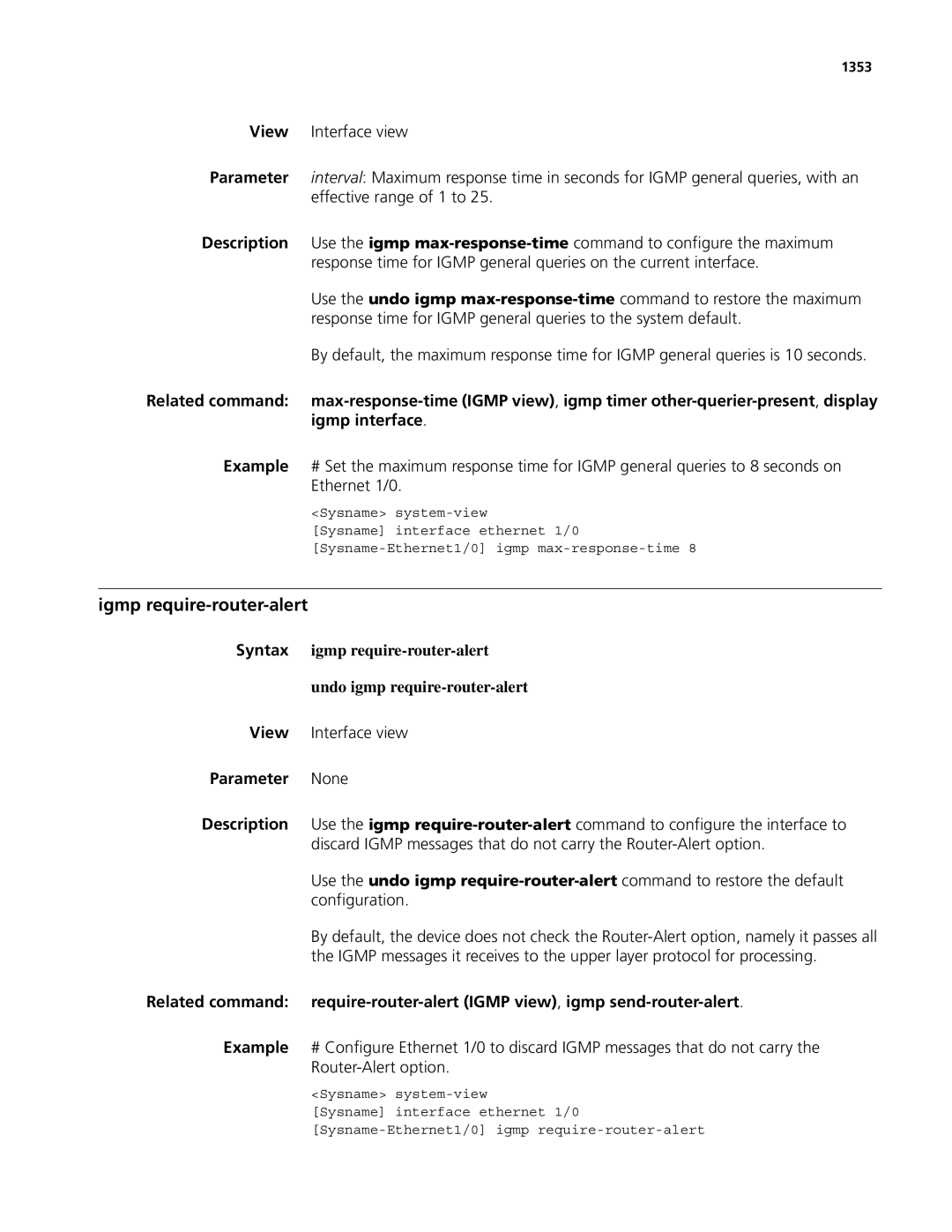 3Com MSR 50, MSR 30 manual Igmp require-router-alert, 1353 