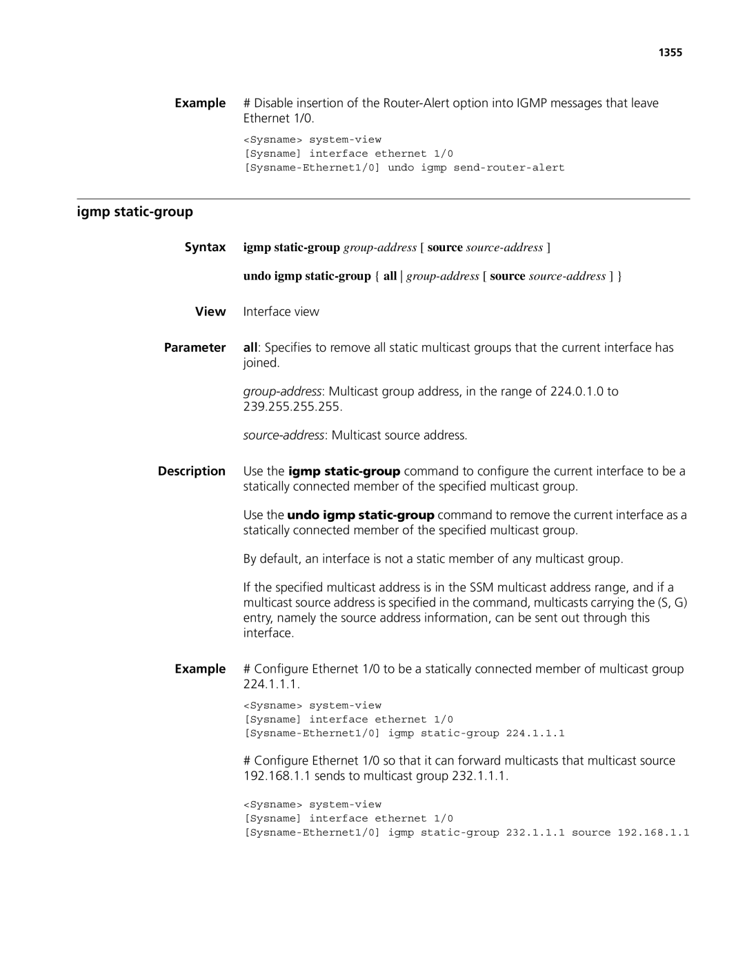 3Com MSR 50, MSR 30 manual Igmp static-group 