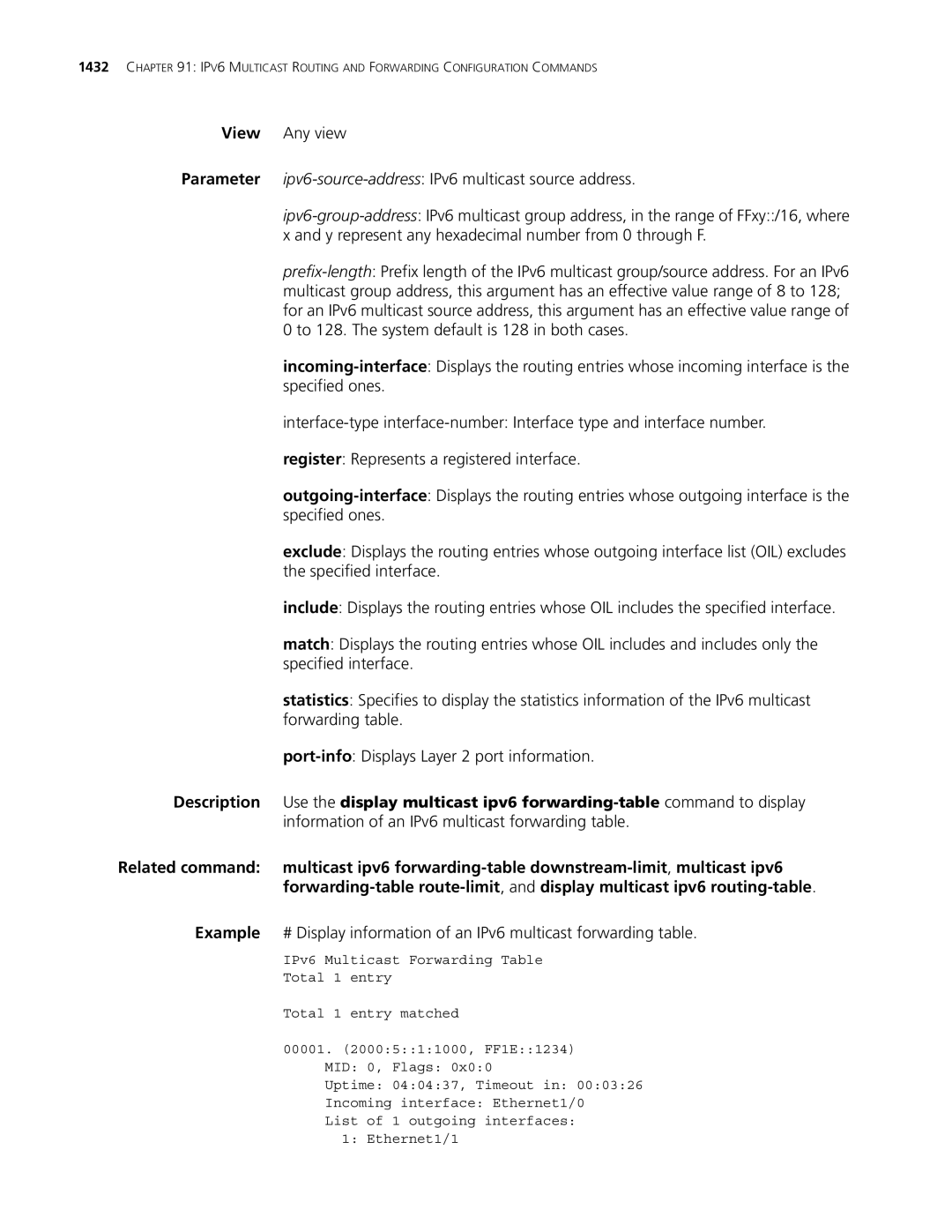 3Com MSR 30, MSR 50 manual IPV6 Multicast Routing and Forwarding Configuration Commands 