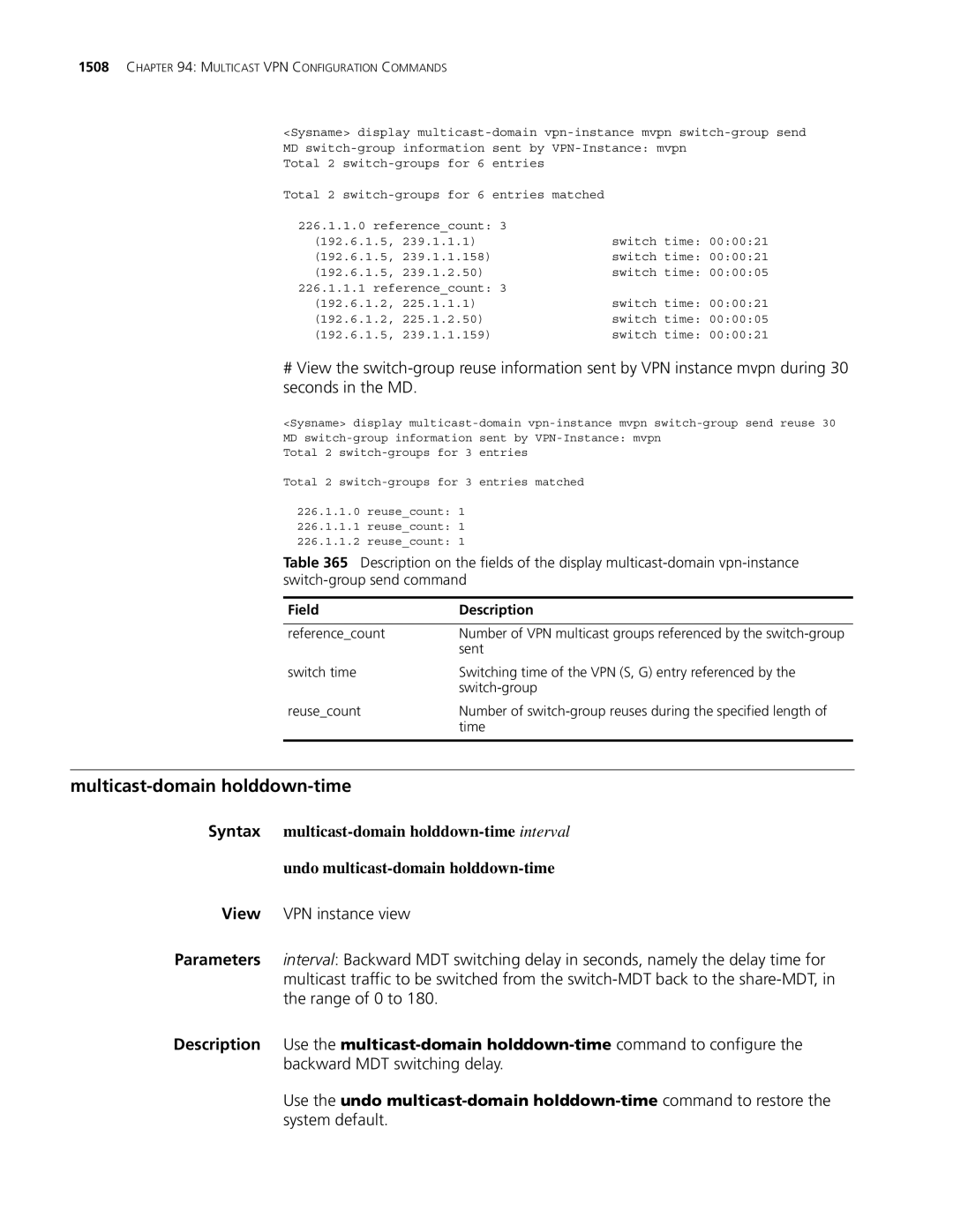 3Com MSR 30, MSR 50 manual Multicast-domain holddown-time 