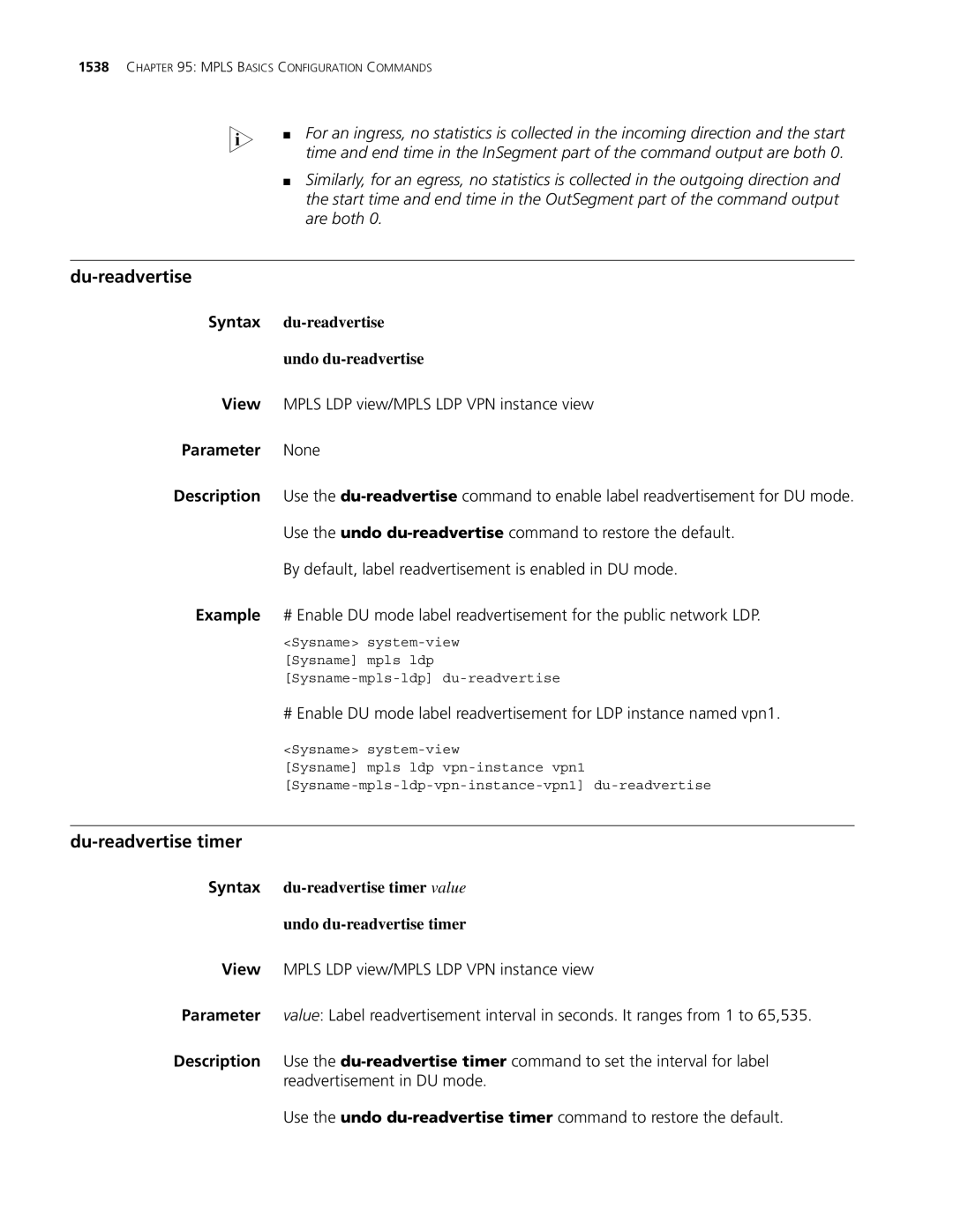 3Com MSR 30, MSR 50 manual Du-readvertise timer, Are both, Syntax du-readvertise Undo du-readvertise 