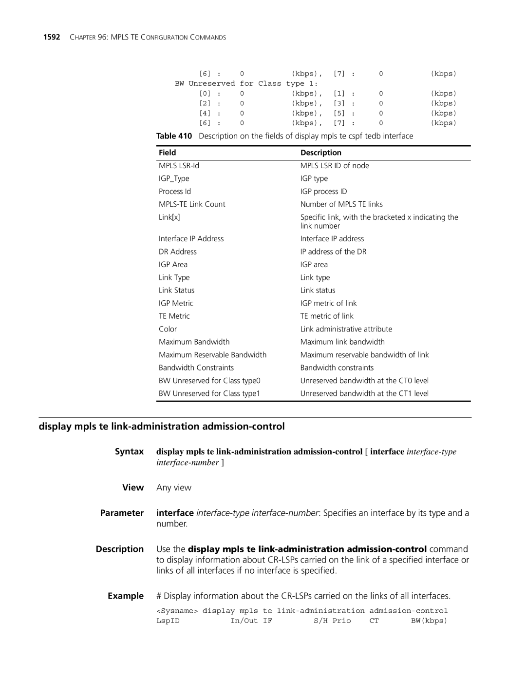 3Com MSR 30 Display mpls te link-administration admission-control, Links of all interfaces if no interface is specified 