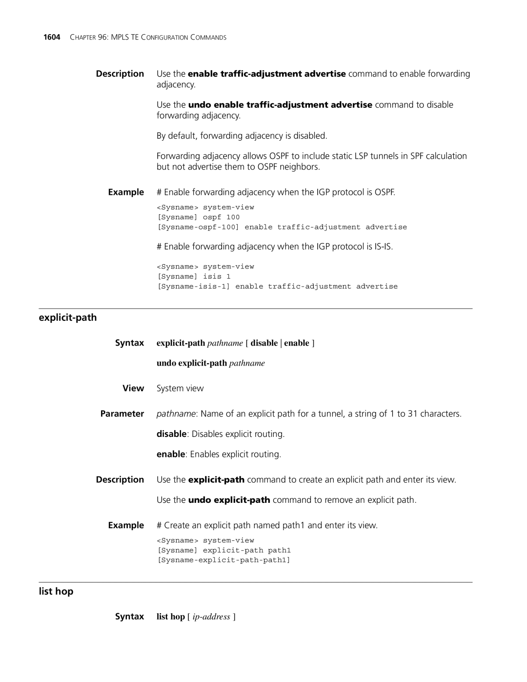 3Com MSR 30, MSR 50 manual Explicit-path, List hop 