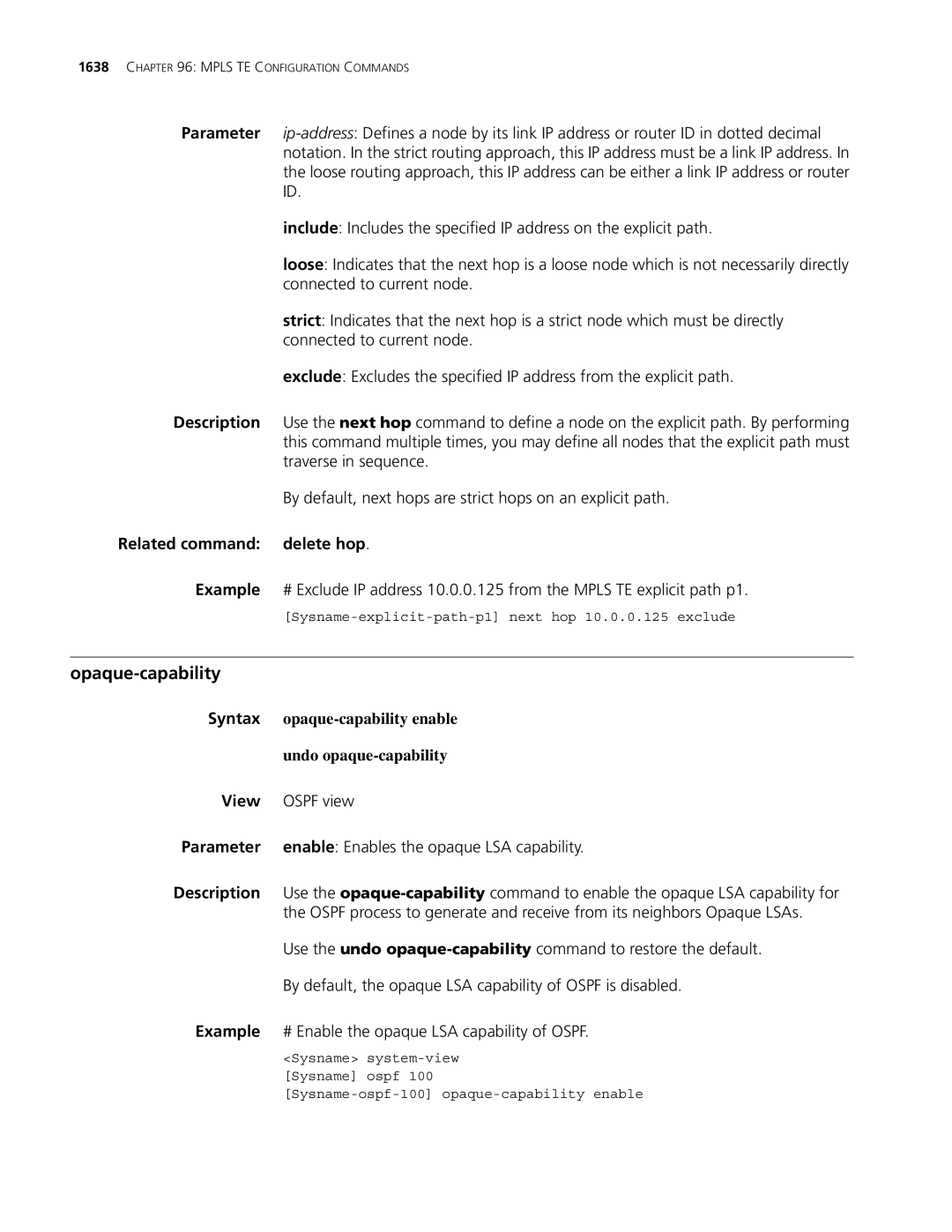 3Com MSR 30, MSR 50 manual Opaque-capability, Related command delete hop 