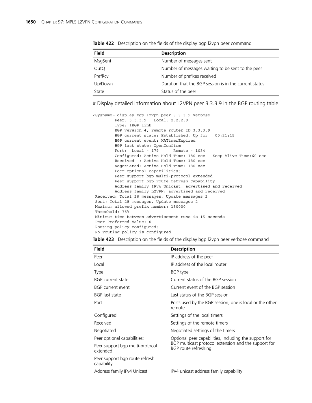 3Com MSR 30, MSR 50 manual Verbose Peer Local 