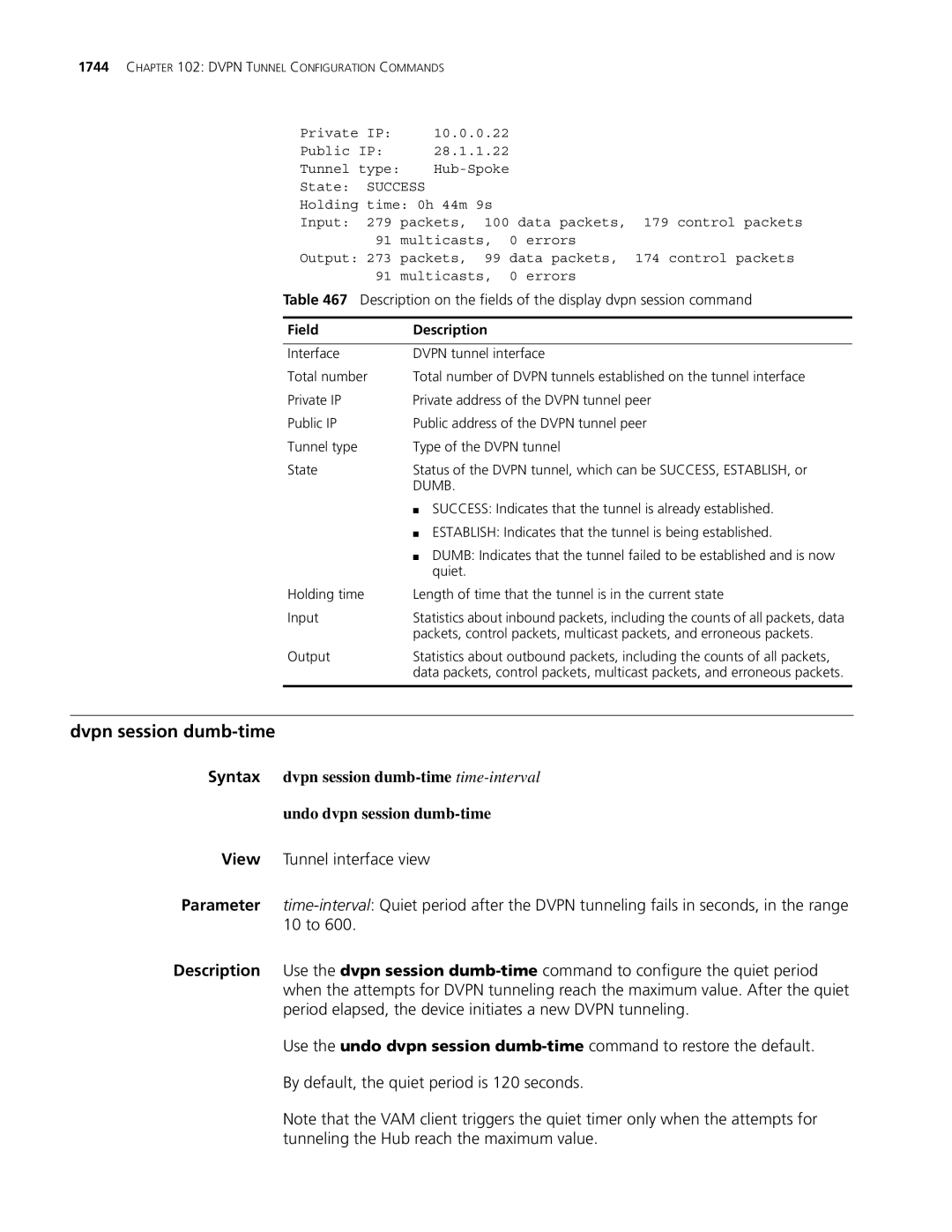 3Com MSR 30, MSR 50 manual Dvpn session dumb-time, Dumb 