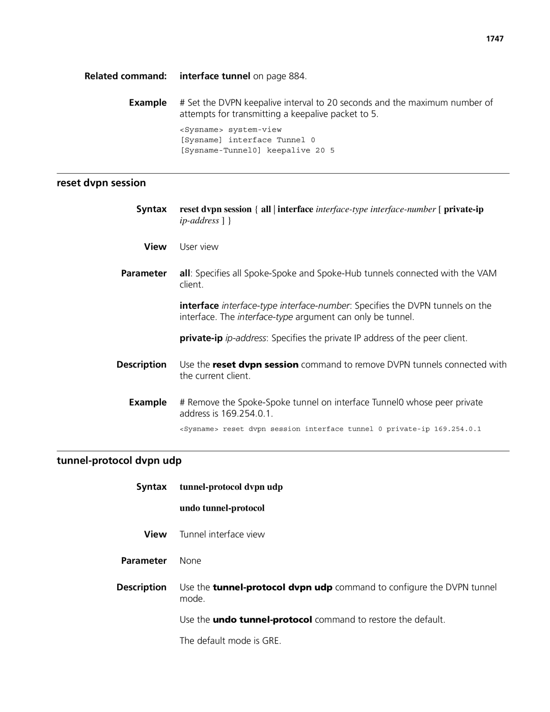 3Com MSR 50, MSR 30 manual Tunnel-protocol dvpn udp, Related command Interface tunnel on Example 