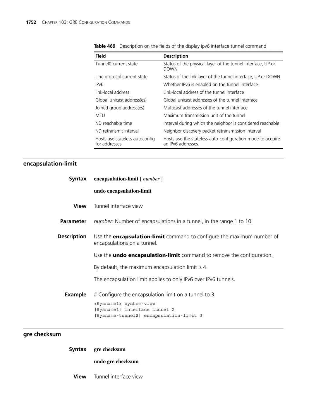 3Com MSR 30, MSR 50 manual Gre checksum, Syntax gre checksum Undo gre checksum 