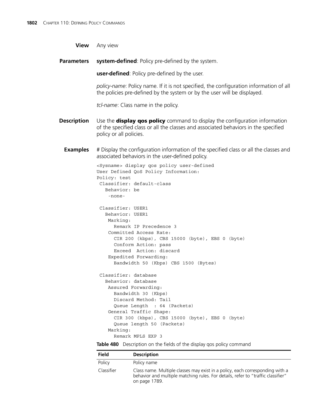 3Com MSR 30, MSR 50 manual System-defined Policy pre-defined by the system, User-defined Policy pre-defined by the user 