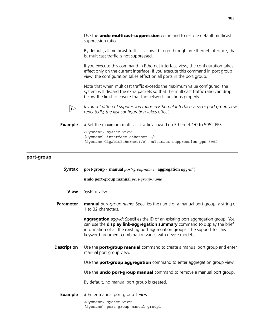 3Com MSR 50, MSR 30 Port-group manual port-group-name aggregation agg-id, Undo port-group manual port-group-name 