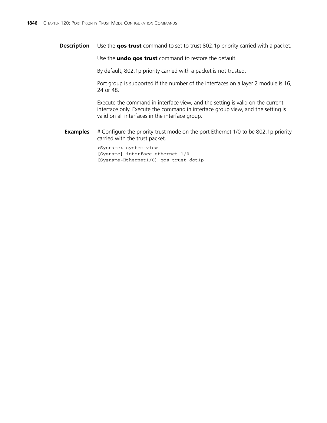 3Com MSR 30, MSR 50 manual Port Priority Trust Mode Configuration Commands 