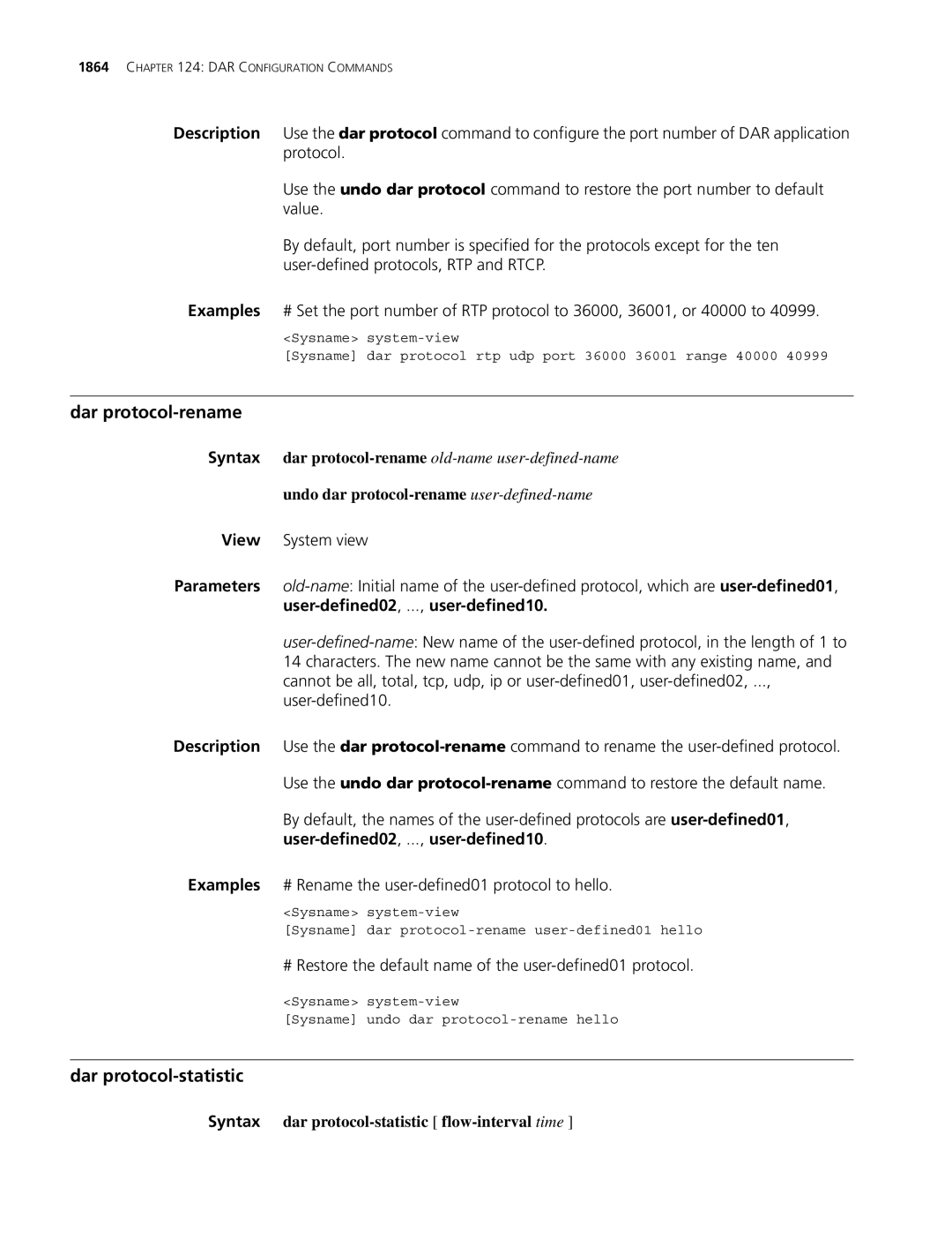 3Com MSR 30, MSR 50 manual Dar protocol-rename, Dar protocol-statistic, Undo dar protocol-rename user-defined-name 