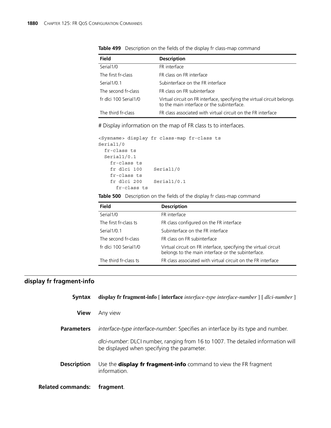 3Com MSR 30, MSR 50 manual Display fr fragment-info, Related commands fragment 