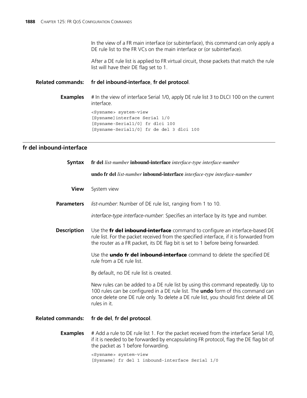 3Com MSR 30, MSR 50 manual Fr del inbound-interface, Related commands fr del inbound-interface,fr del protocol 