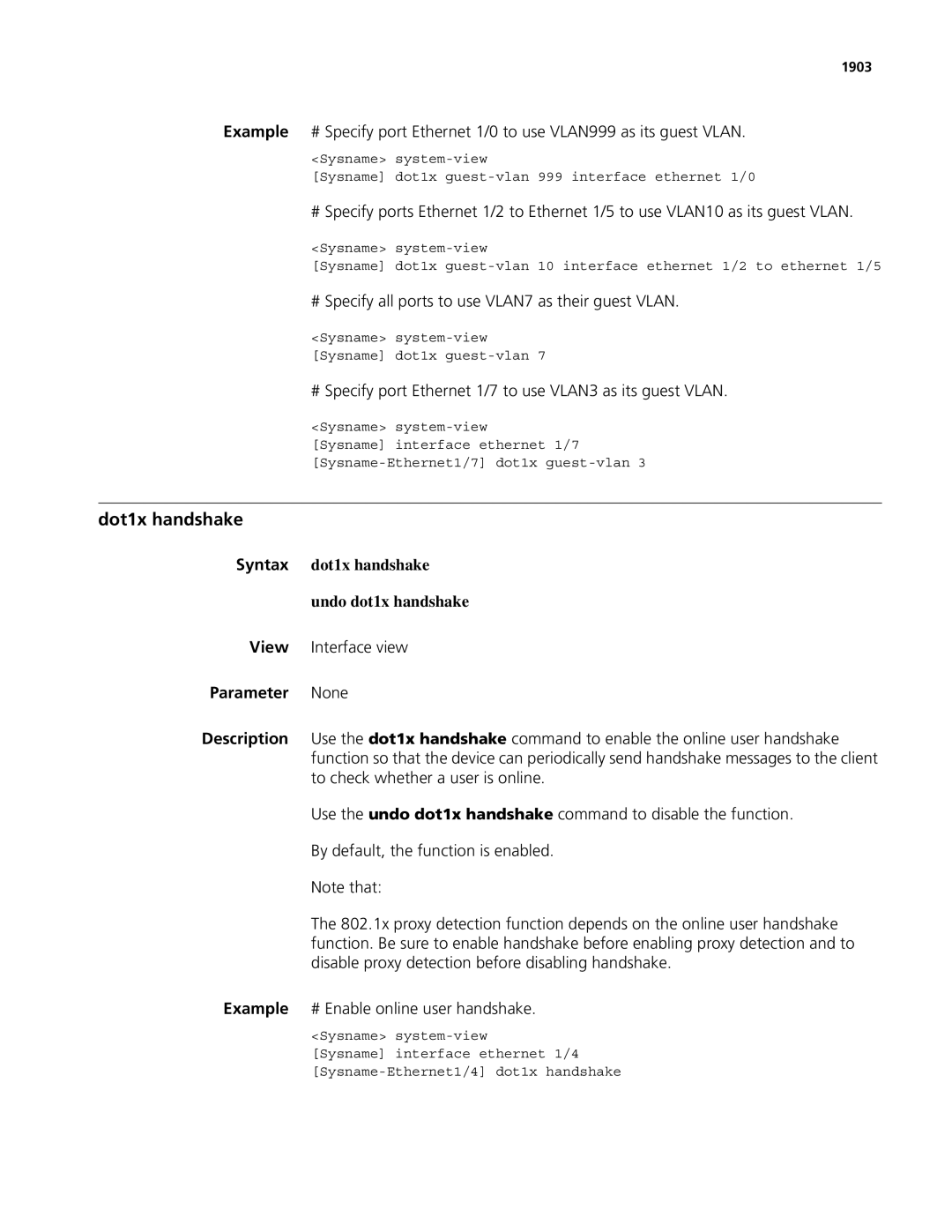 3Com MSR 50, MSR 30 manual Dot1x handshake, Undo dot1x handshake 