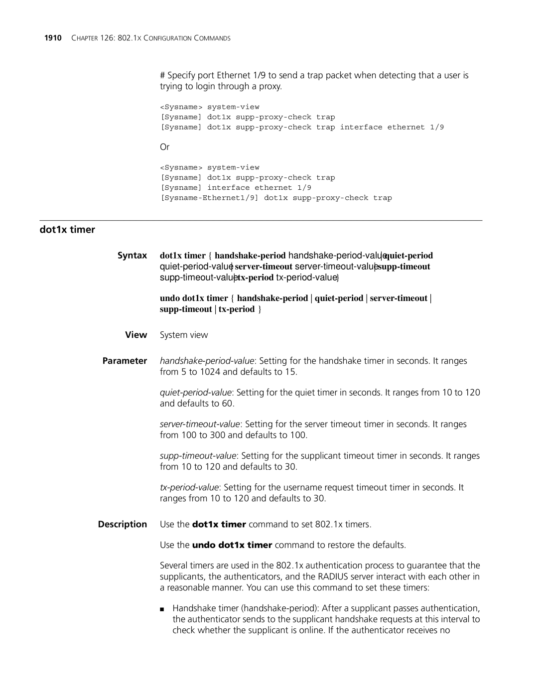 3Com MSR 30, MSR 50 manual Dot1x timer 