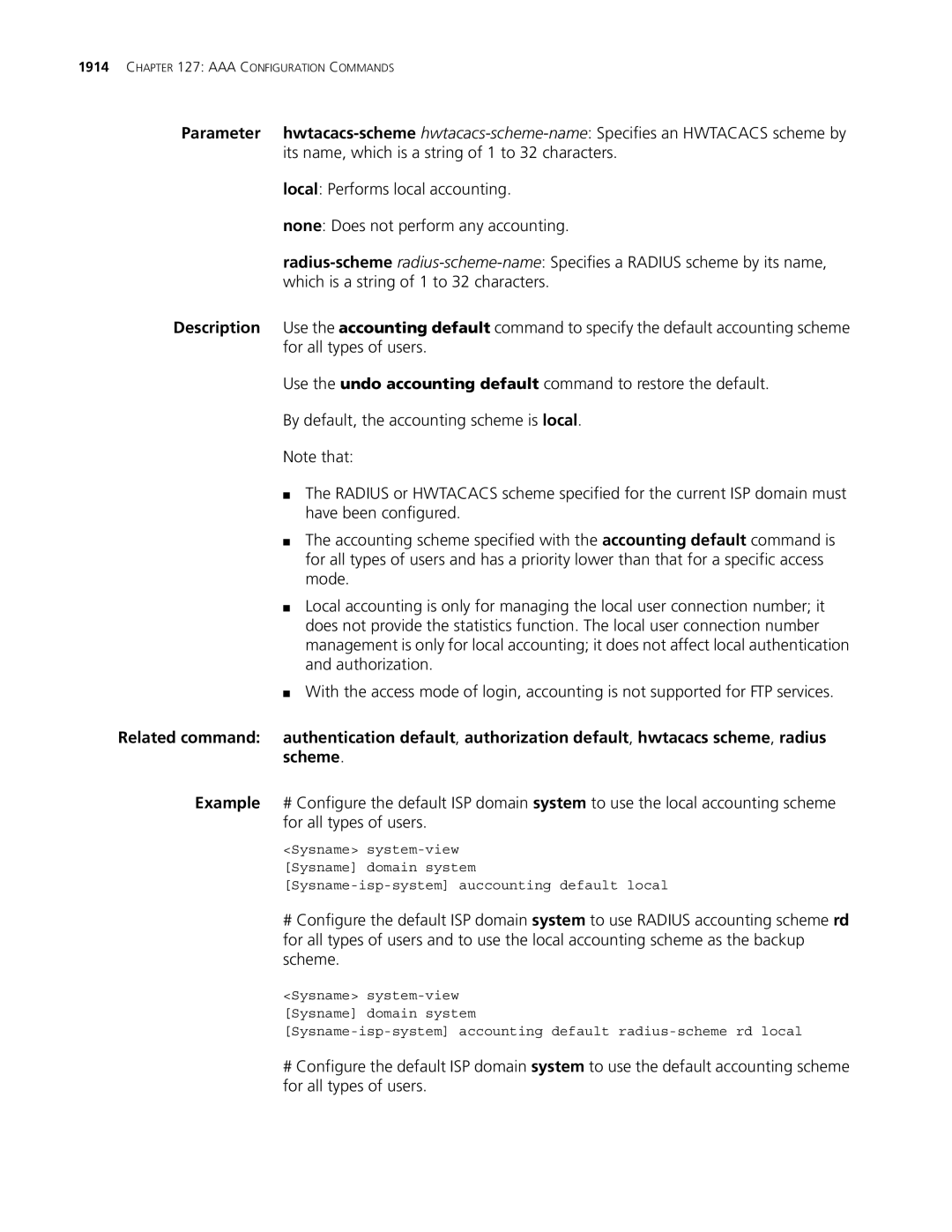 3Com MSR 30, MSR 50 manual AAA Configuration Commands 