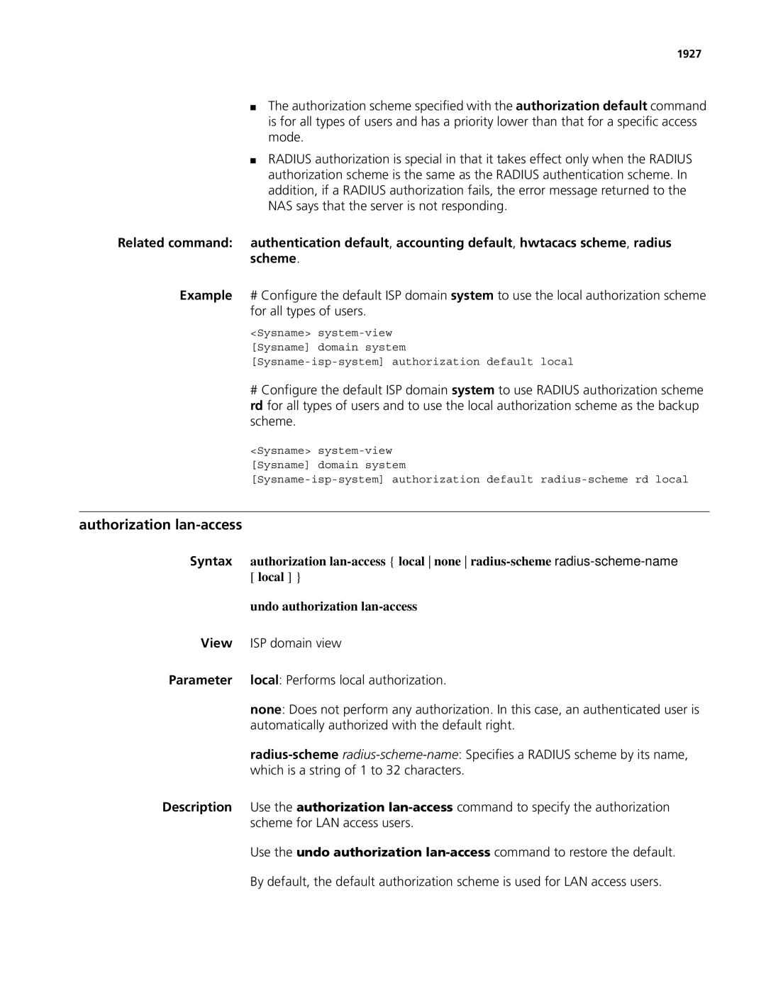 3Com MSR 50, MSR 30 manual Authorization lan-access, 1927 