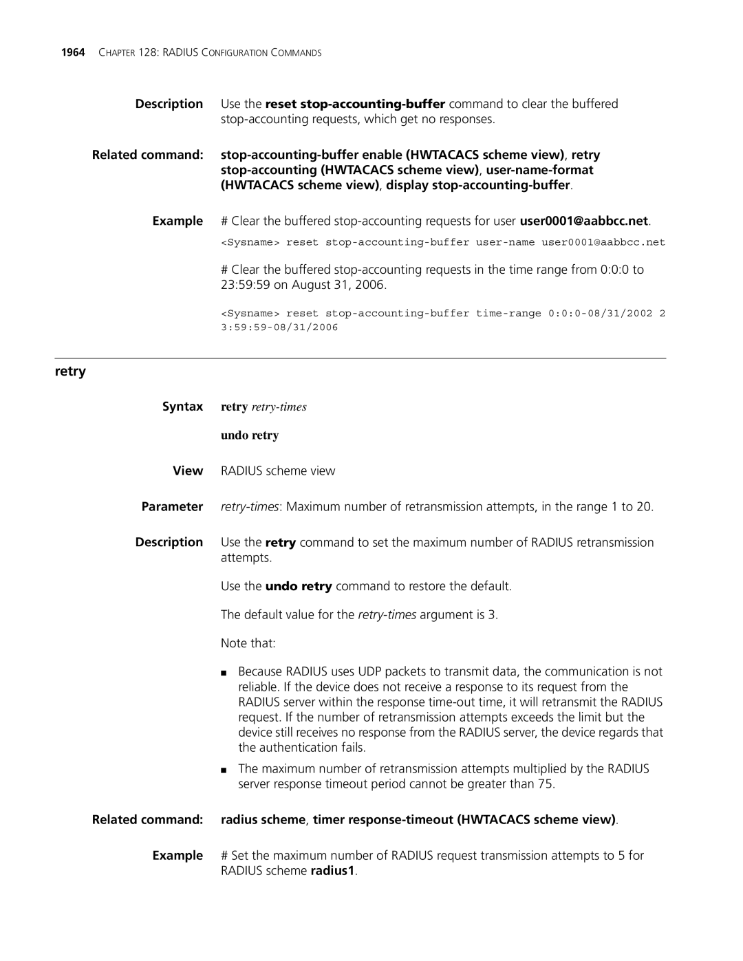 3Com MSR 30, MSR 50 manual Retry, Undo retry 