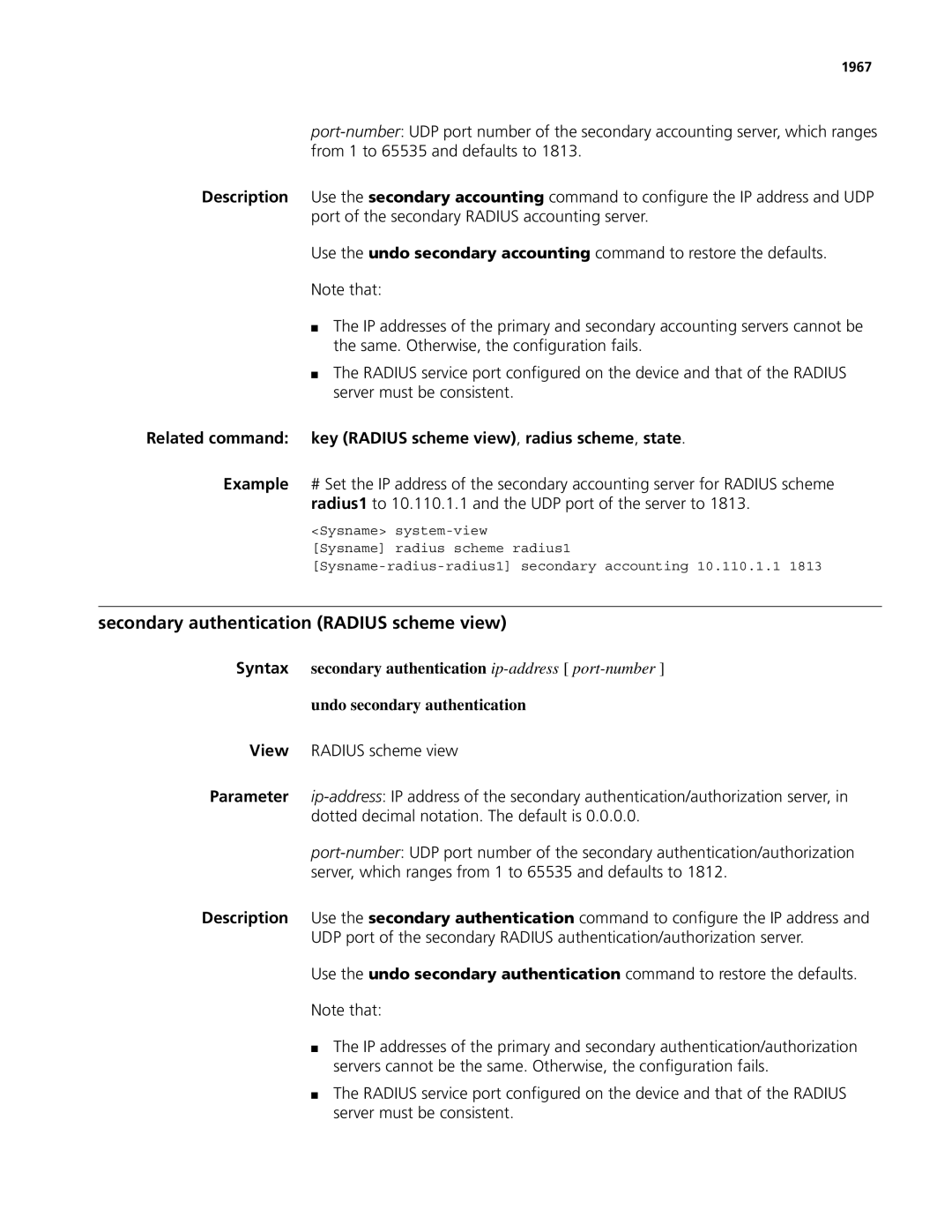 3Com MSR 50, MSR 30 manual Secondary authentication Radius scheme view, 1967 