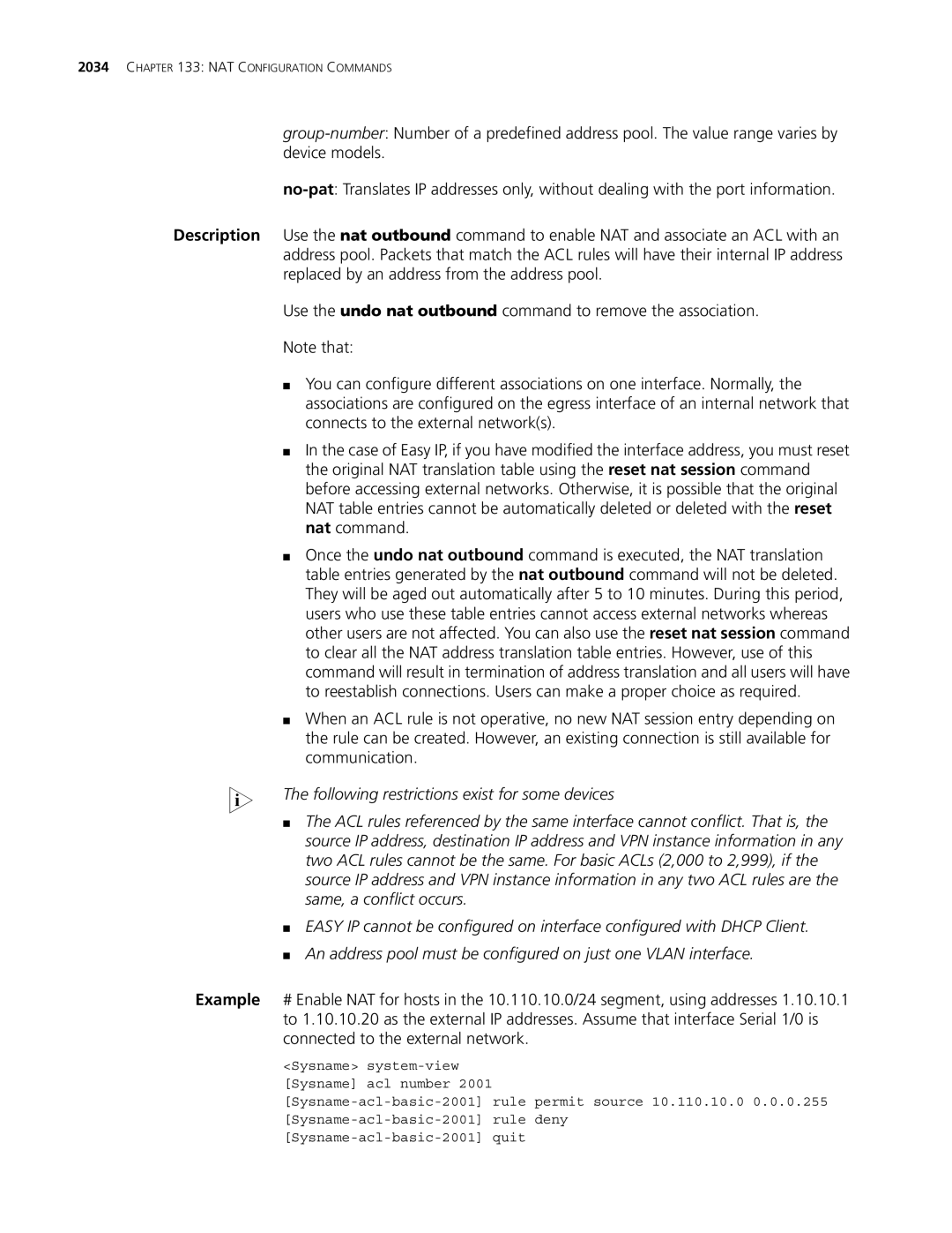 3Com MSR 30, MSR 50 manual NAT Configuration Commands 