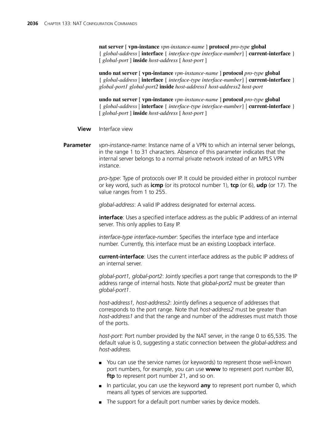 3Com MSR 30, MSR 50 manual NAT Configuration Commands 