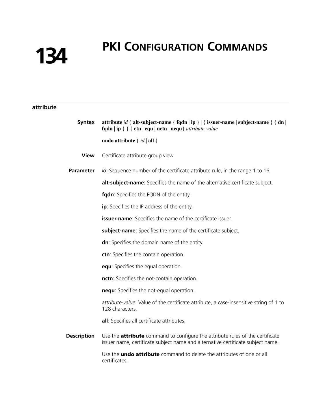 3Com MSR 50, MSR 30 manual 134, PKI Configuration Commands 