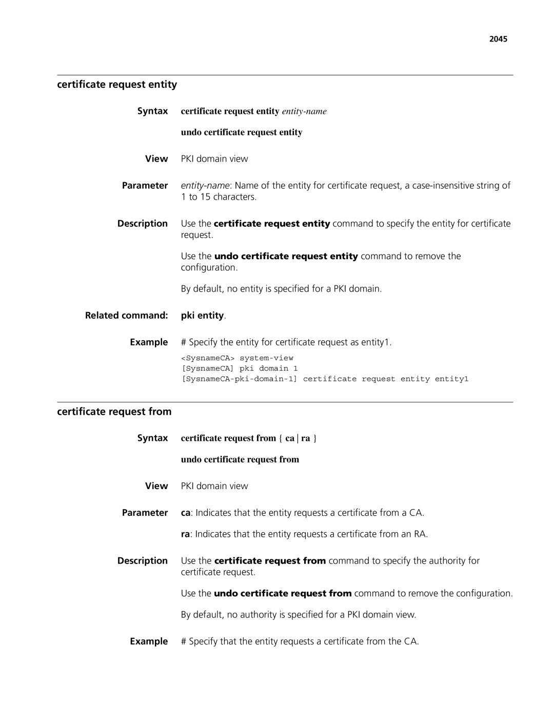 3Com MSR 50, MSR 30 manual Certificate request entity, Certificate request from, Pki entity 